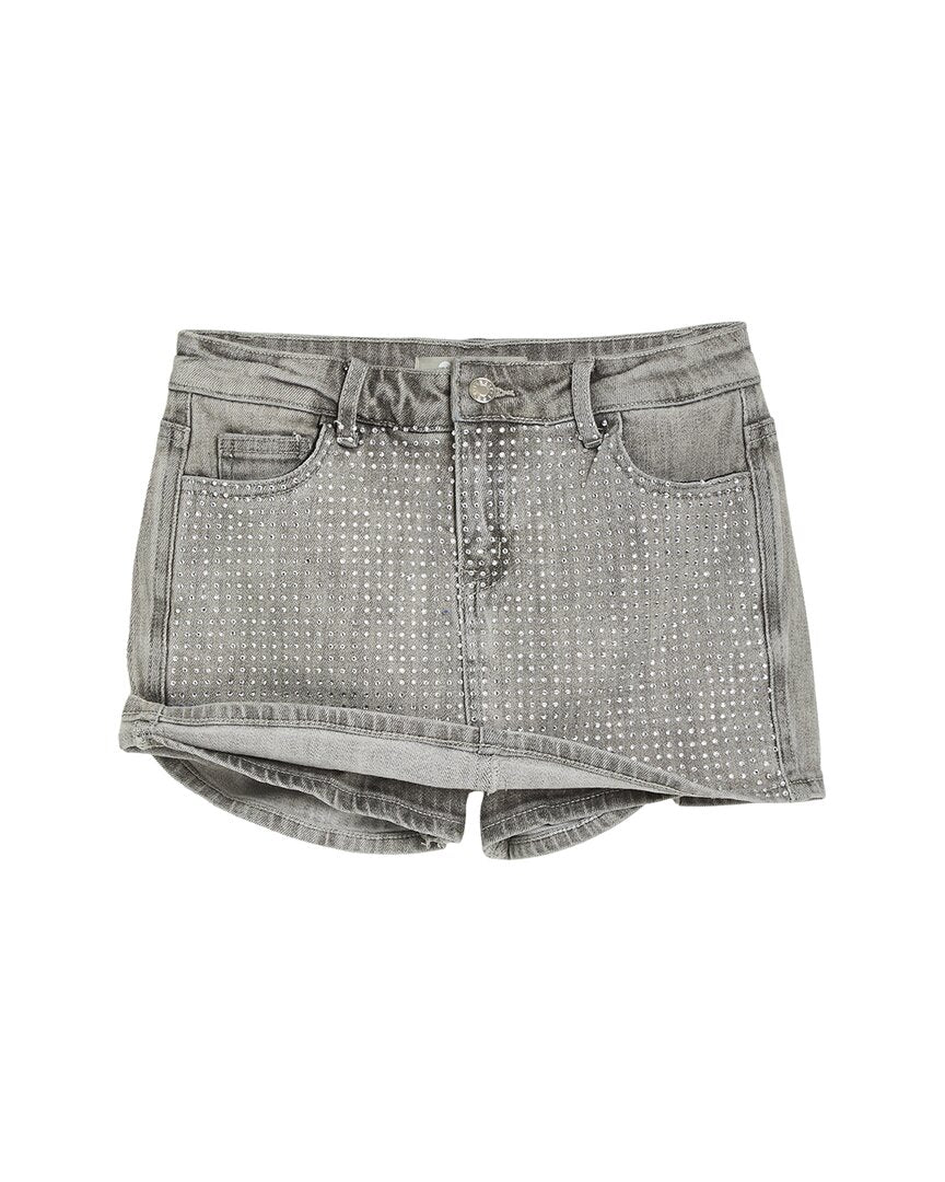 Tractr Jeans Grid Rhinestone Skort