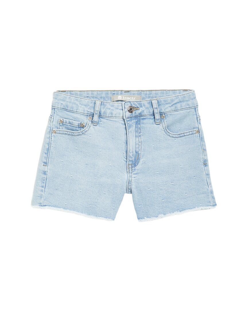 Tractr Jeans Brittany Polka Dot Jacquard Fray Hem Denim Short