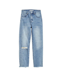 Tractr Jeans Straight Crop Pant With Fray Hem