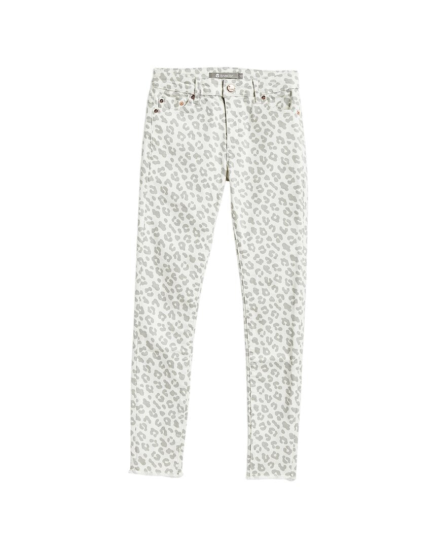 Tractr Jeans Diane Leopard Print Fray Hem Skinny Pant
