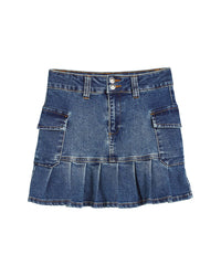 Tractr Jeans Cargo Skirt With Pleated Hem