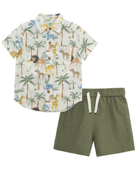 Little Me Safari Woven Short Set