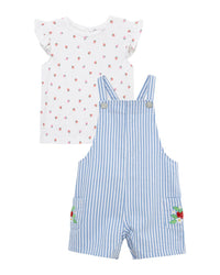 Little Me Strawberry Woven Shortall Set