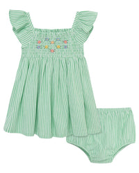 Little Me Green Embroidered Sundress Panty