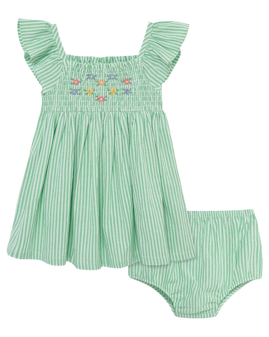 Little Me Green Embroidered Sundress Panty