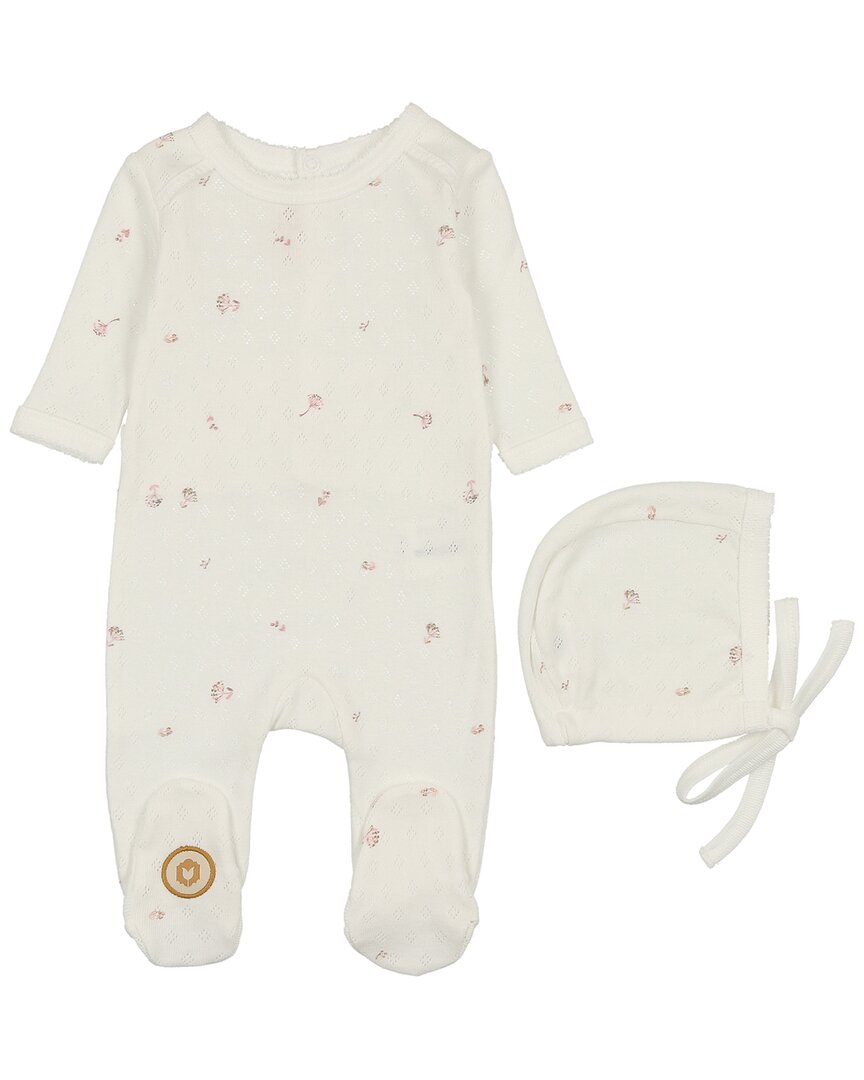 Mon Tresor Pointelle Posies Footie & Hat Set