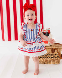 Bums & Roses Bums & Roses Blue Stripe Tiered Ruffle Dress