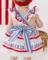 Bums & Roses Bums & Roses Blue Stripe Tiered Ruffle Dress