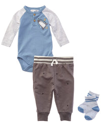 Adley & Hudson Adley & Hudson 3Pc Bodysuit, Pant & Sock Set