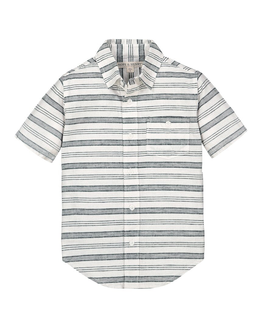 Hope & Henry Linen Short Sleeve Shirt Black 3T