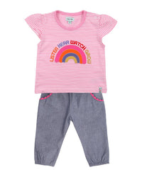 Lilly and Sid Lilly And Sid Rainbow Top & Chambray Trouser Set