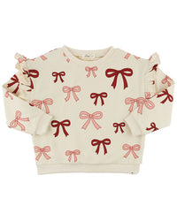 oh baby! Oh Baby! Pink Cherry Bows Ruffle Slouch Sweatshirt
