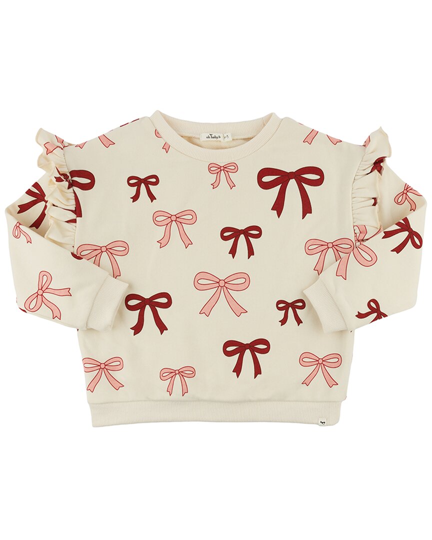 oh baby! Oh Baby! Pink Cherry Bows Ruffle Slouch Sweatshirt