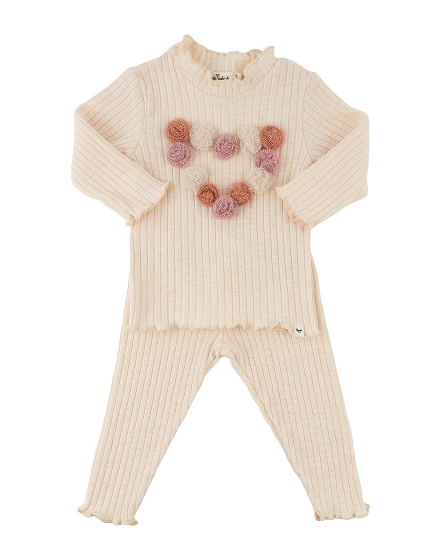 oh baby! Oh Baby! Poms Heart Lettuce-Edge Mock Neck 2Pc Set