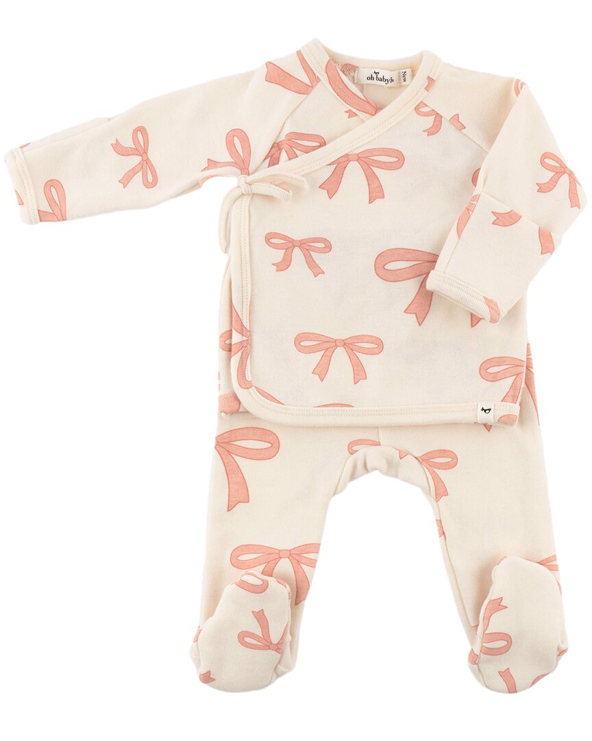 oh baby! Oh Baby! Pink Bows Baby Rib Kimono Set With Bow