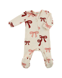 oh baby! Oh Baby! Pink Cherry Bows Baby Rib Zipper Footie