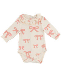 oh baby! Oh Baby! Pink Bows Baby Rib Ruffle Neck Onesie