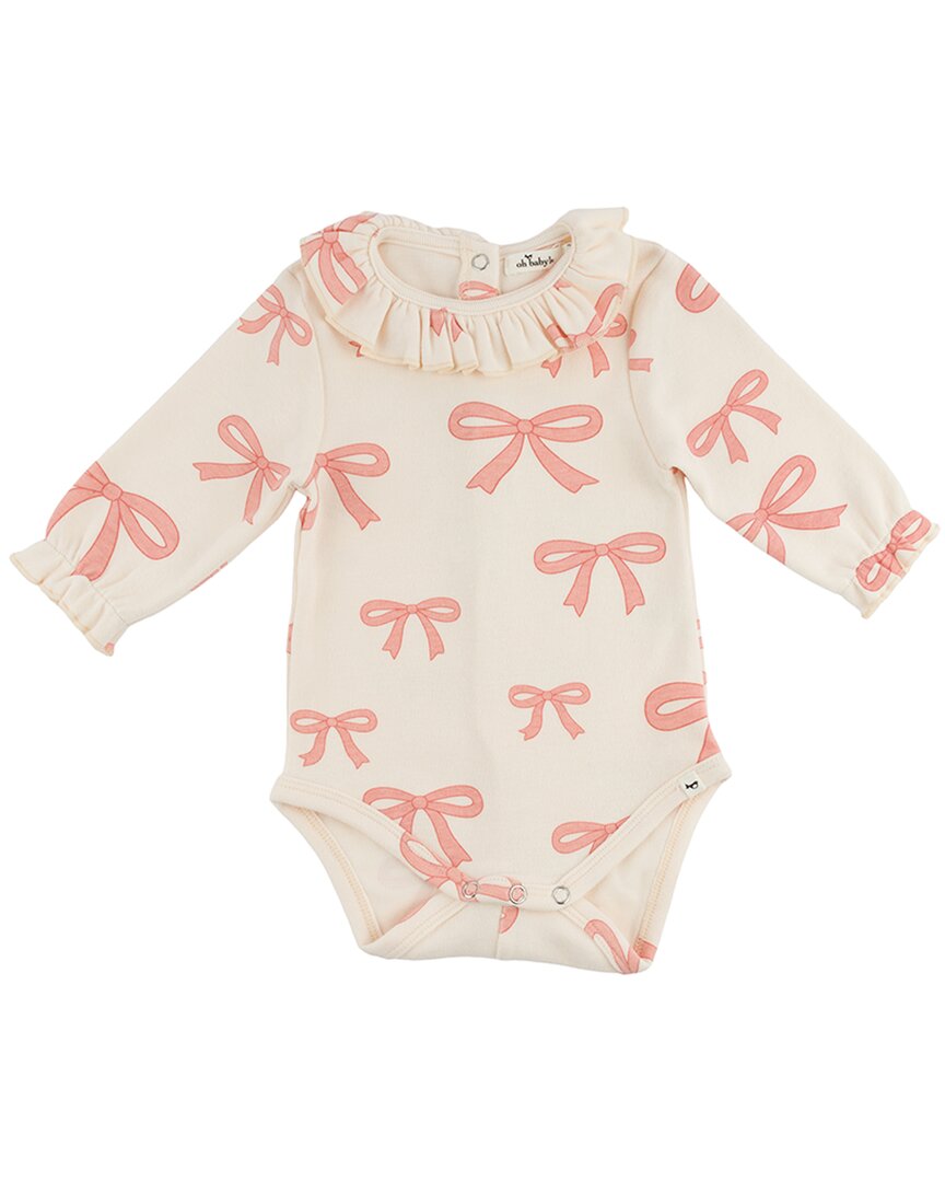 oh baby! Oh Baby! Pink Bows Baby Rib Ruffle Neck Onesie