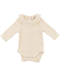 oh baby! Oh Baby! Wide Rib Fuzzy Sweater Knit Ruffle Neck Onesie