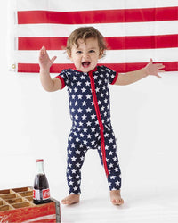 Bums & Roses Bums & Roses Navy Star Short Sleeve Romper