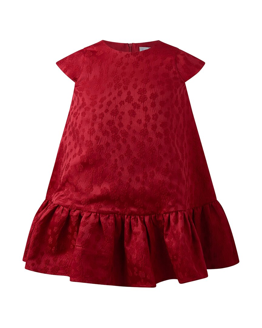 Rachel Riley Rachel Riley Red Petal Damask Drop Hem Dress