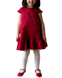 Rachel Riley Rachel Riley Red Petal Damask Drop Hem Dress