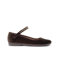 Childrenchic Studs Velvet Mary Jane Brown Multi