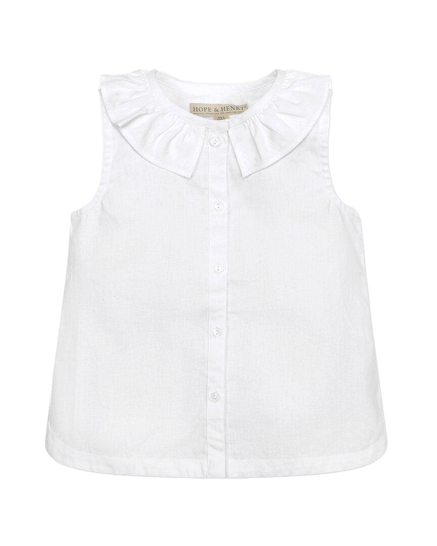 Hope & Henry Ruffle Collar Button Front Blouse White