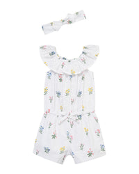 Little Me Garden Eyelet Woven Romper Headband