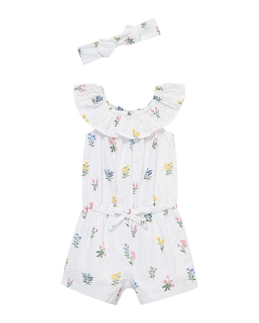Little Me Garden Eyelet Woven Romper Headband