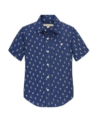 Hope & Henry Seersucker Printed Shirt Blue 3T