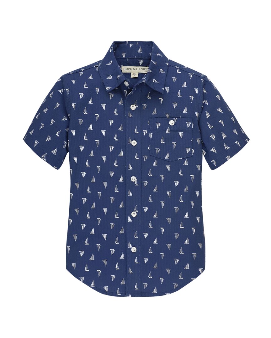 Hope & Henry Seersucker Printed Shirt Blue 3T