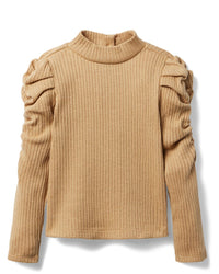 Janie And Jack Ribbed Puff Sleeve Top Brown Multi