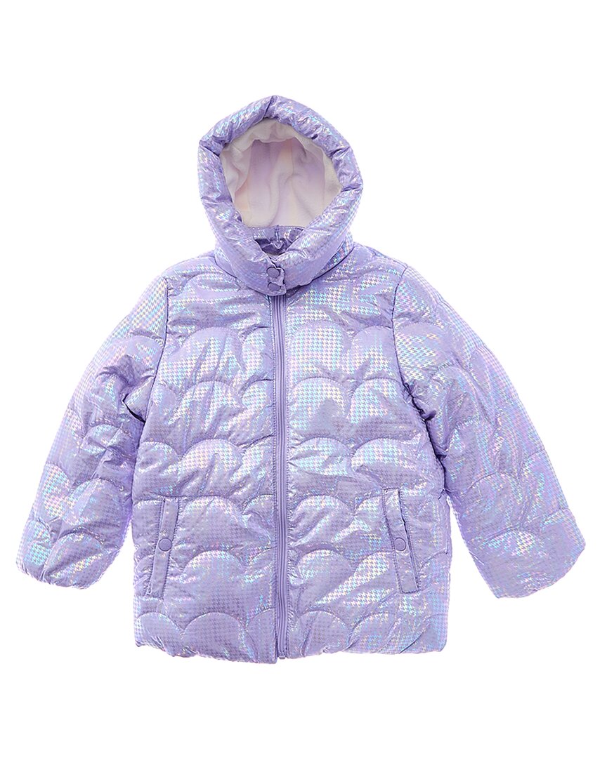 Kensie Girl Iridescent Foil Print Quilted Puffer Jacket Purple