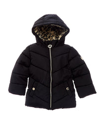 Kensie Girl Back Heart Quilted Puffer Jacket Black