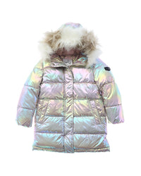 Sam Edelman Iridescent Long Puffer Coat Grey Multi 2T