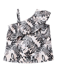 Janie And Jack Tropical Leaves Ruffle Shoulder Top