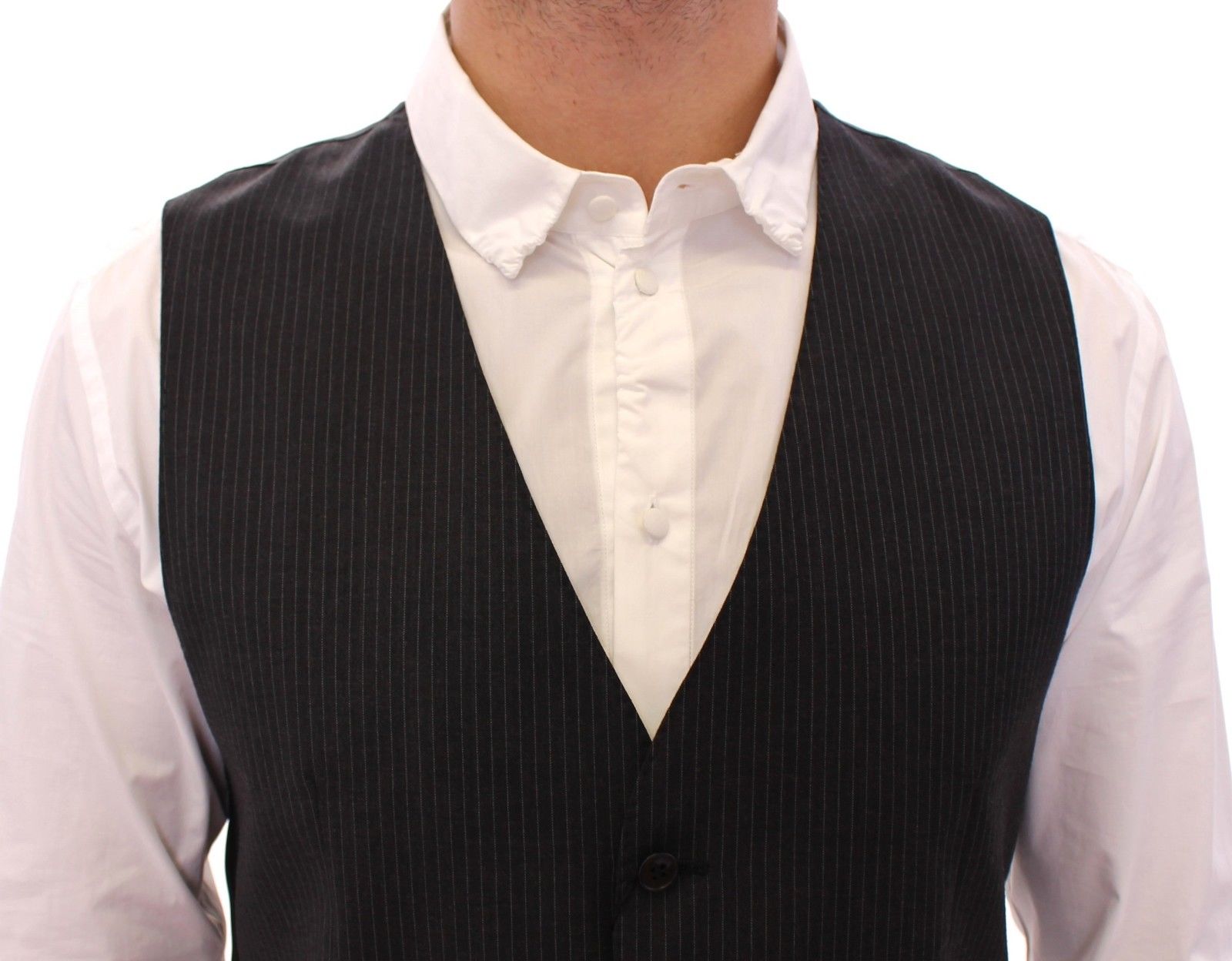 Dolce & Gabbana Men's Pinstripe Wool Vest - Black