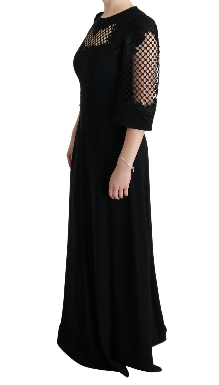 Dolce & Gabbana Lace Trimmed Black Midi Dress