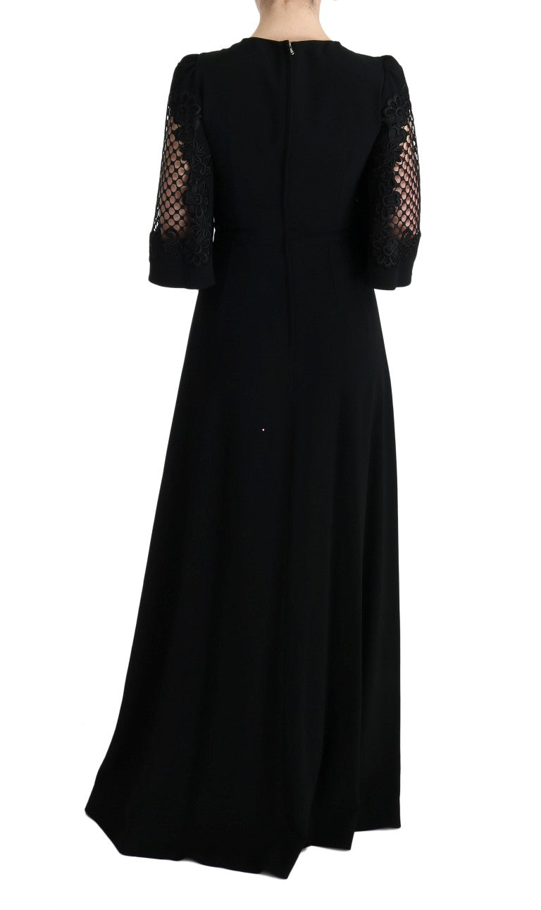 Dolce & Gabbana Lace Trimmed Black Midi Dress