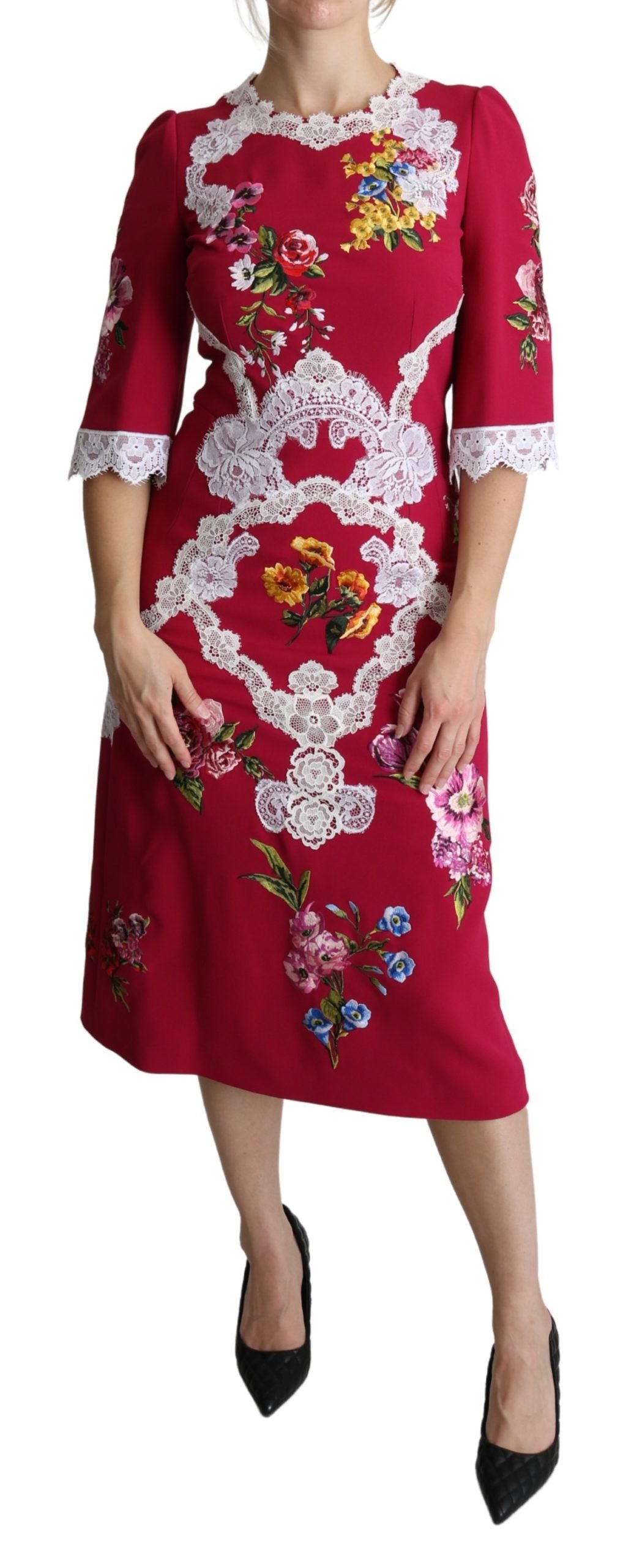Dolce & Gabbana  Floral Print Dress with Lace Detail
