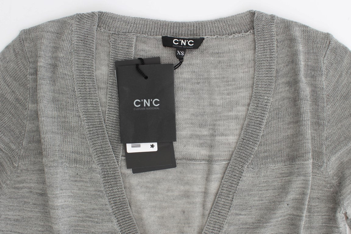 Costume National Women's Gray V-Neck Long Sleeve Cardigan