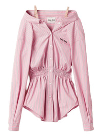 Miu Miu Women Elasticated Waistband Striped Shirt Mini Dress