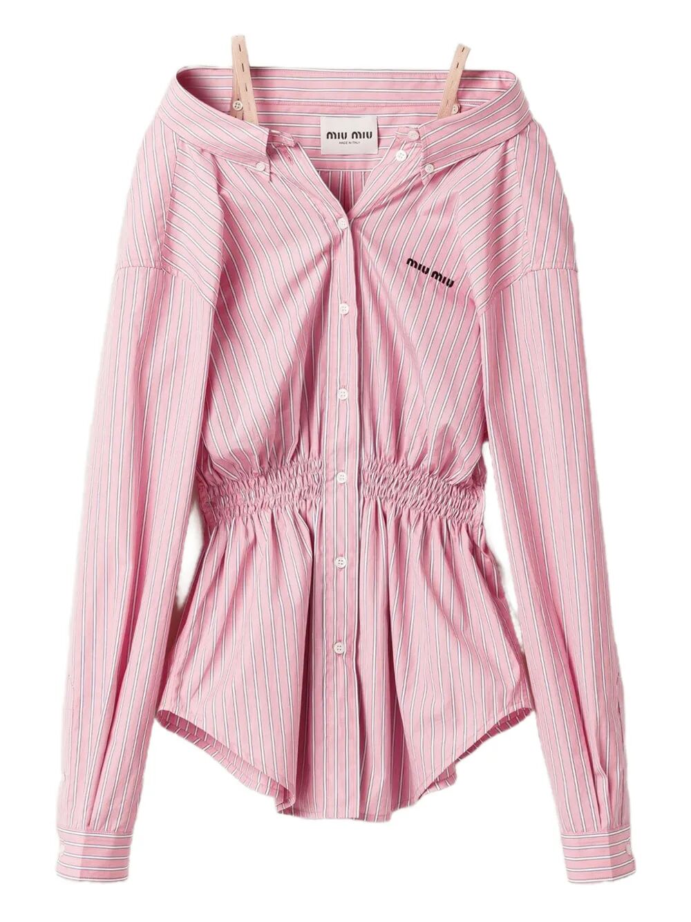 MIUMIU Elasticated Waistband Striped Shirt Mini Dress Women