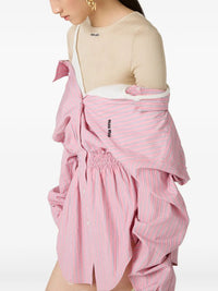 Miu Miu Women Elasticated Waistband Striped Shirt Mini Dress