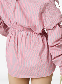 Miu Miu Women Elasticated Waistband Striped Shirt Mini Dress