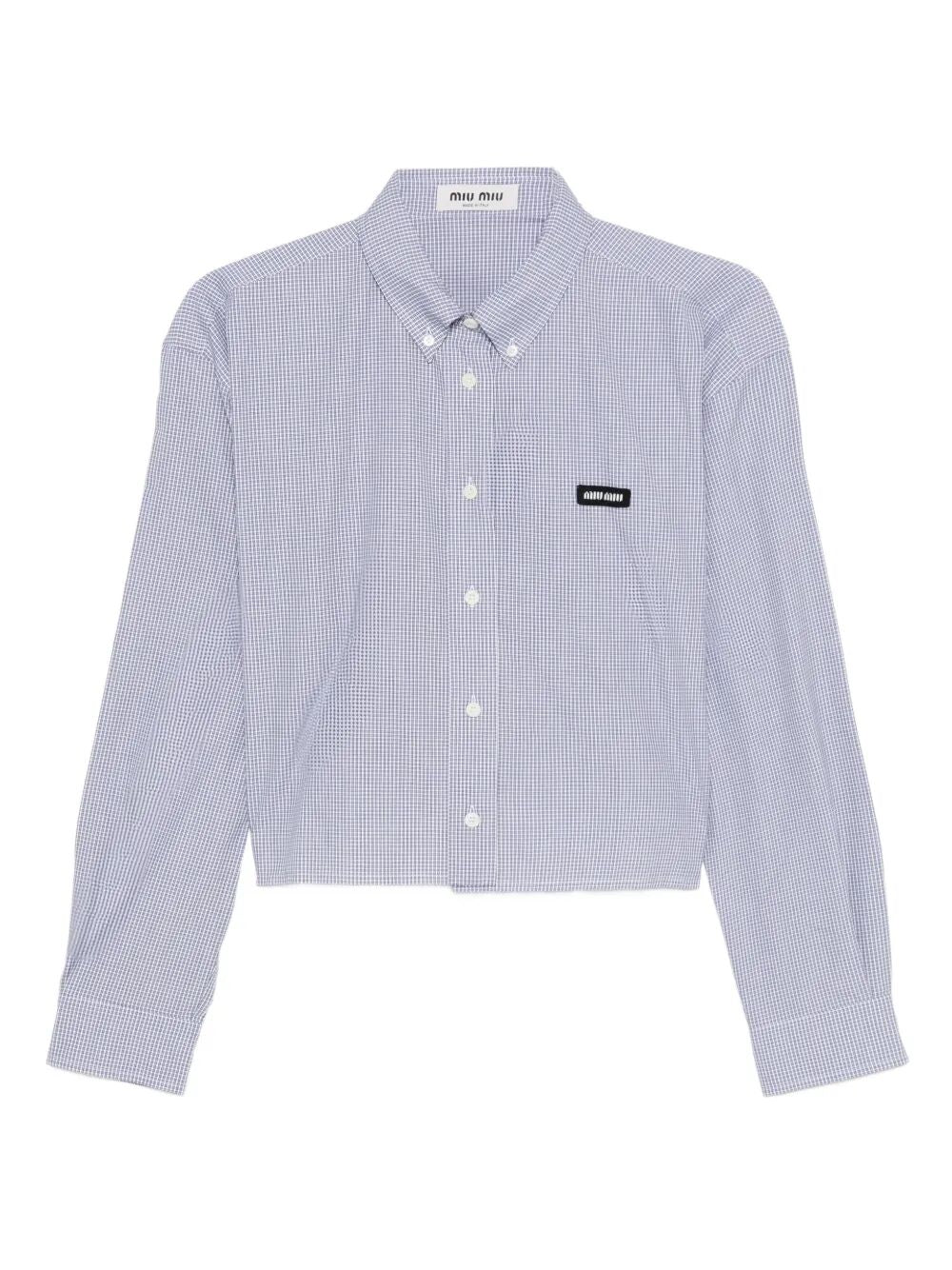 MIUMIU Check Pattern Cropped Poplin Shirt Women