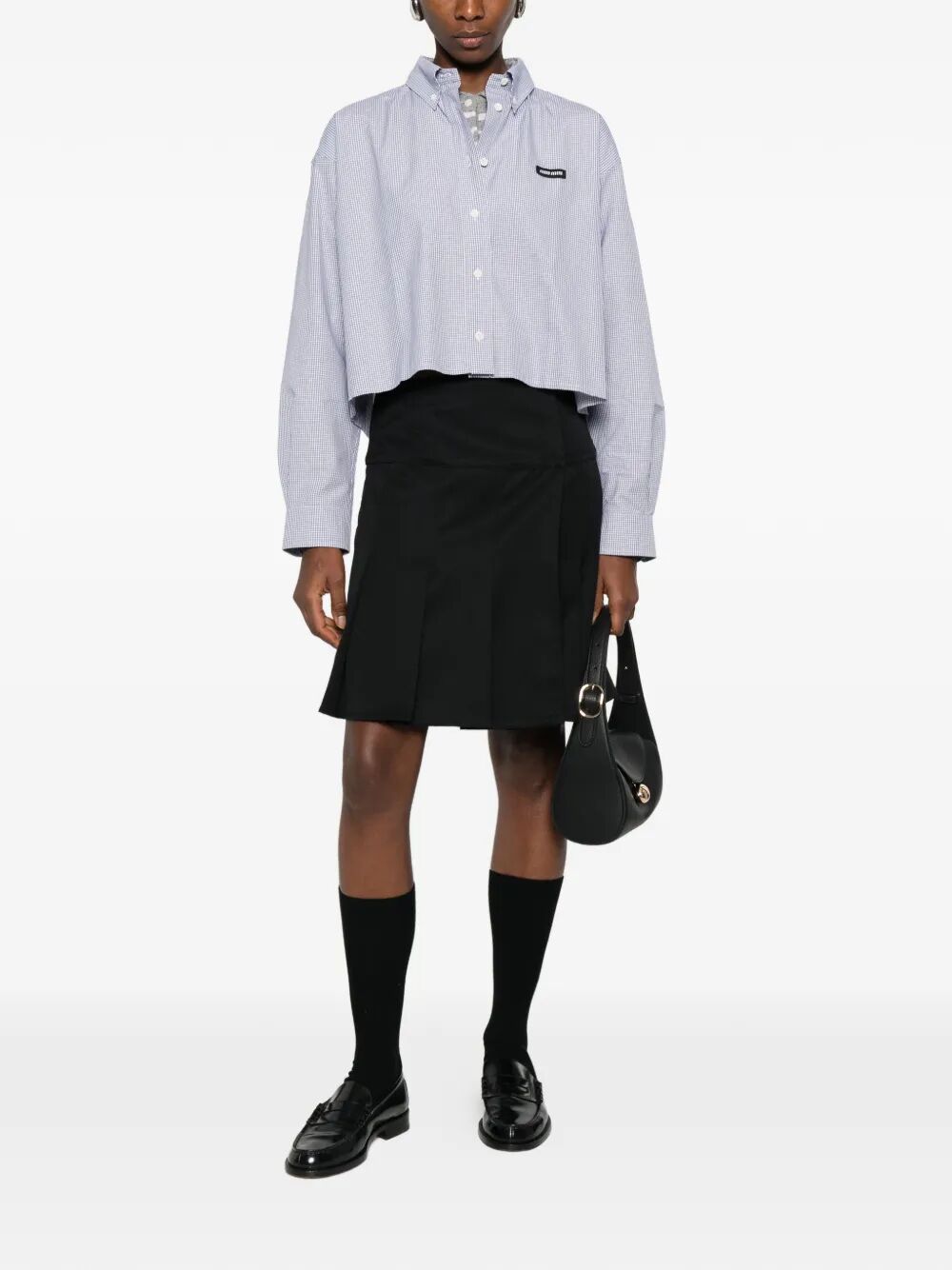 Miu Miu Women Check Pattern Cropped Poplin Shirt