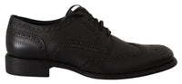 Dolce & Gabbana Dolce & Gabbana Black Leather Oxford Wingtip Formal Dress Men's Shoes