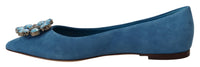 Dolce & Gabbana Dolce & Gabbana Blue Suede Crystals Loafers Flats Women's Shoes